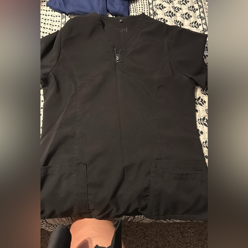 Black Zip-Up Scrub Top